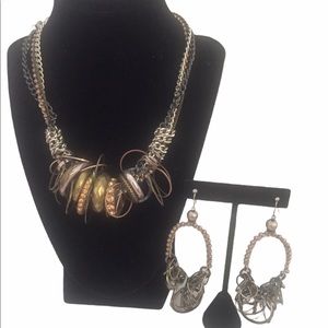 Goldtone Statement Necklace And Earrings